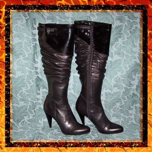 🔥 NEW size 8.5-9/39 Giorgio Nevi Black Leather Boots Knee High - Picture 1 of 13